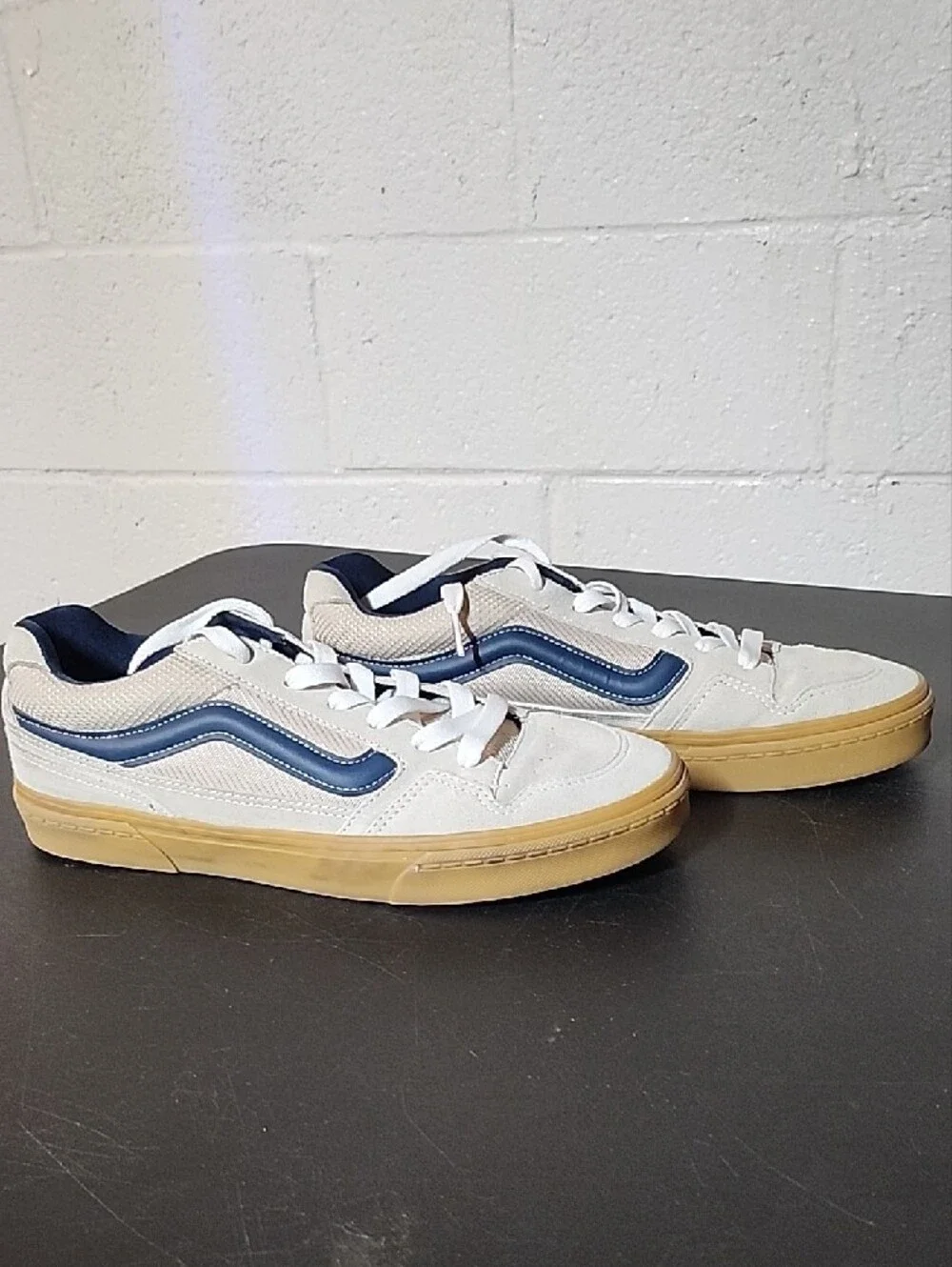 Vans Old Skool Suade Cream and Blue Casual Sneakers with Gum Sole